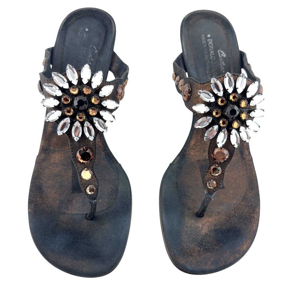 Donald J. Pliner Black Jeweled Thong Sandals - Picture 2 of 15